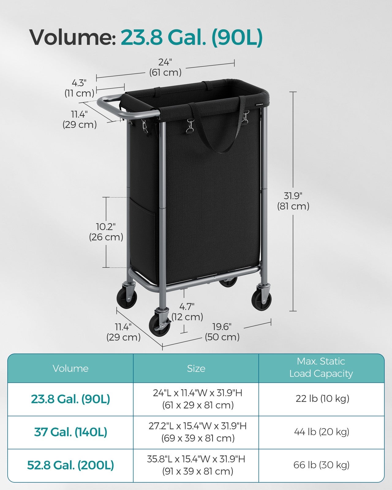 90L Laundry Basket on Wheels Ink Black - image 7