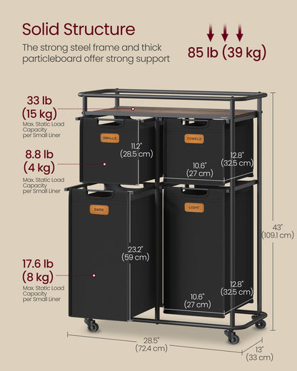 150 L Rolling Laundry Hamper Ink Black and Chestnut Brown - image 5