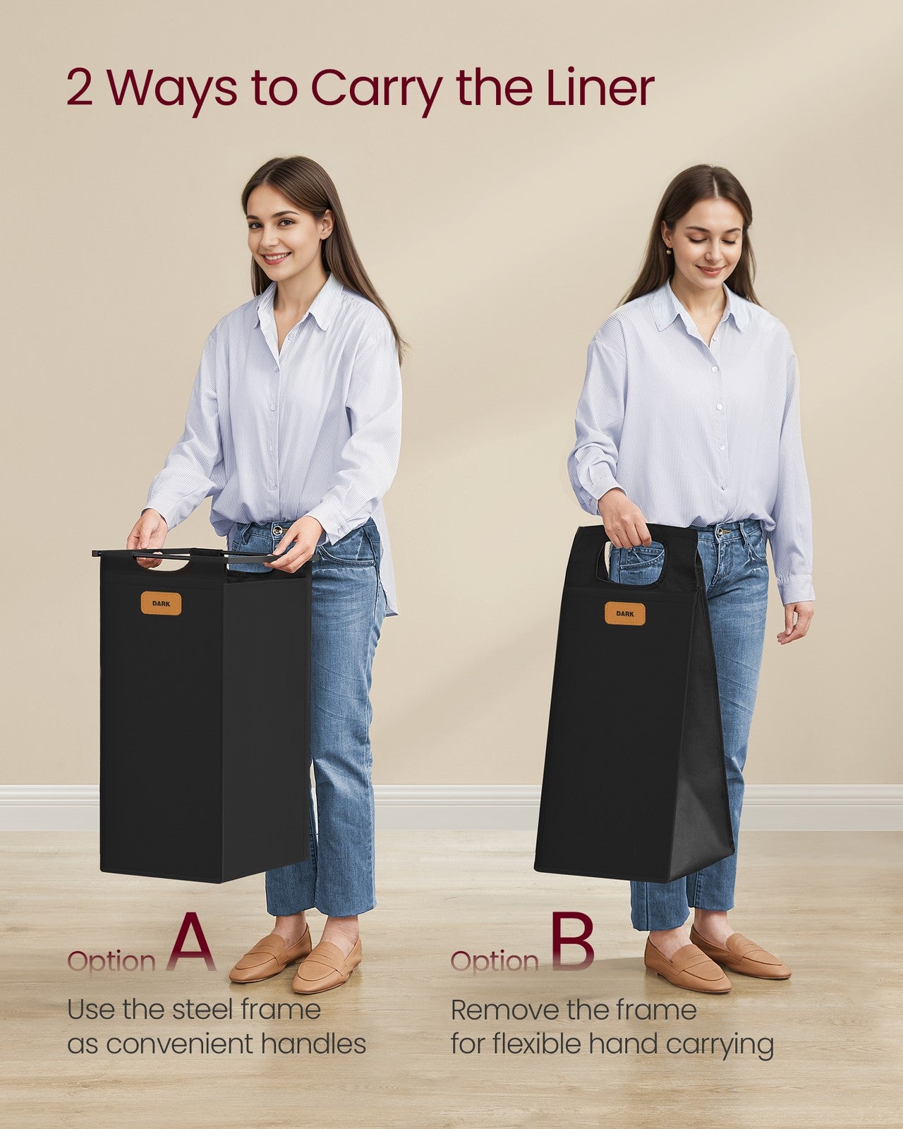 150 L Rolling Laundry Hamper Ink Black and Chestnut Brown - image 7