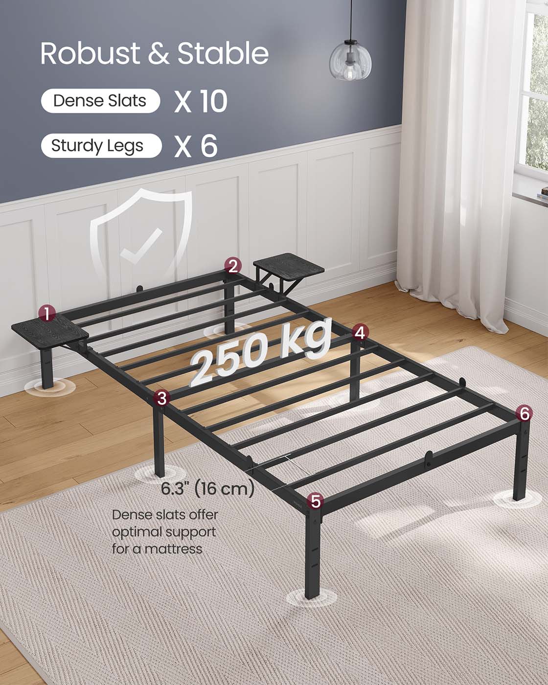 Single Bed Frame for 90 x 190 cm Mattresses Ink Black - image 4