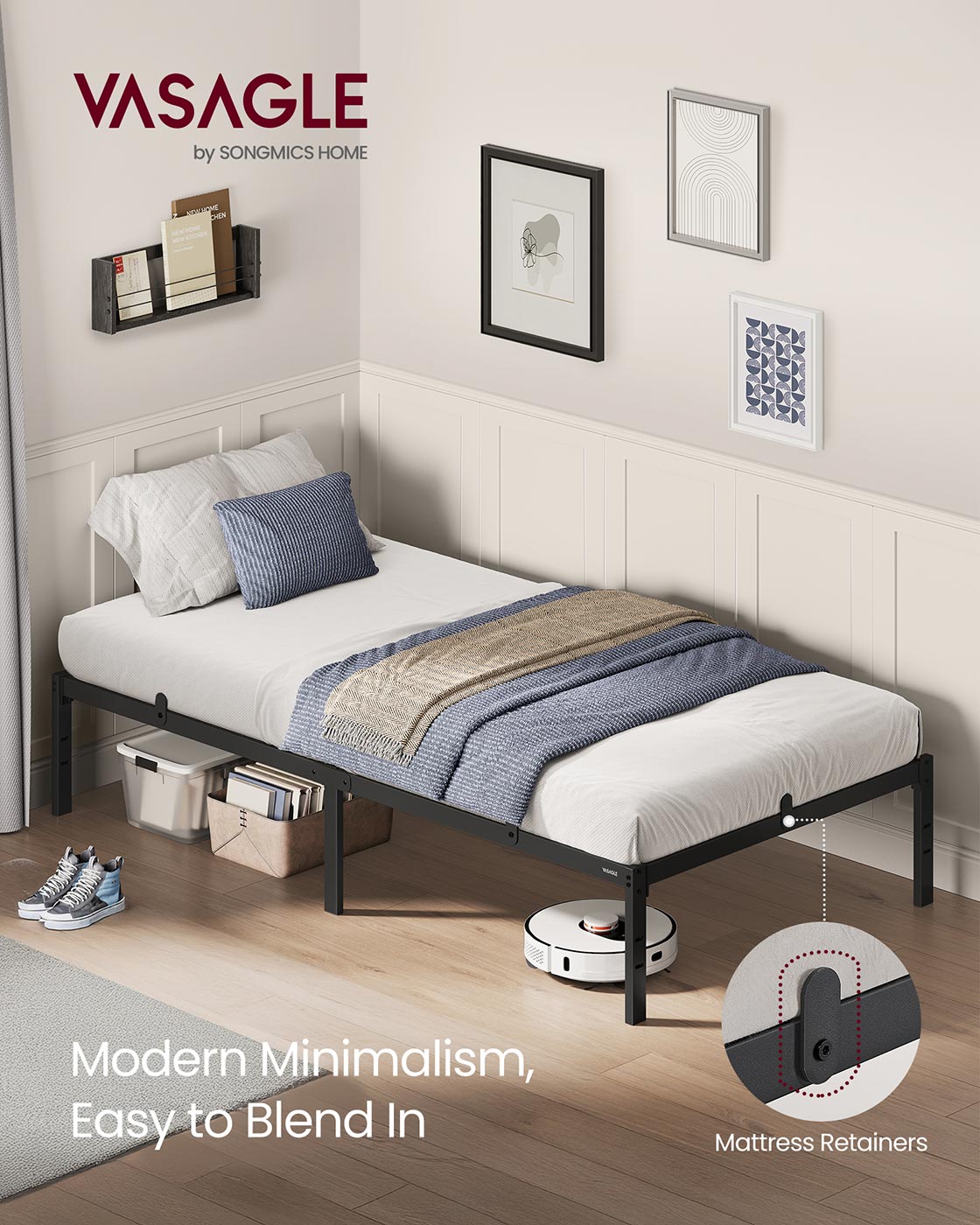 Single Metal Bed Frame 90 x 190 cm Easy Assembly Ink Black - image 2