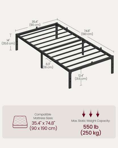 Single Metal Bed Frame 90 x 190 cm Easy Assembly Ink Black - image 6