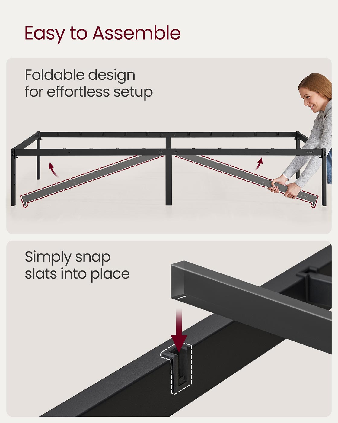 Single Metal Bed Frame 90 x 190 cm Easy Assembly Ink Black - image 7