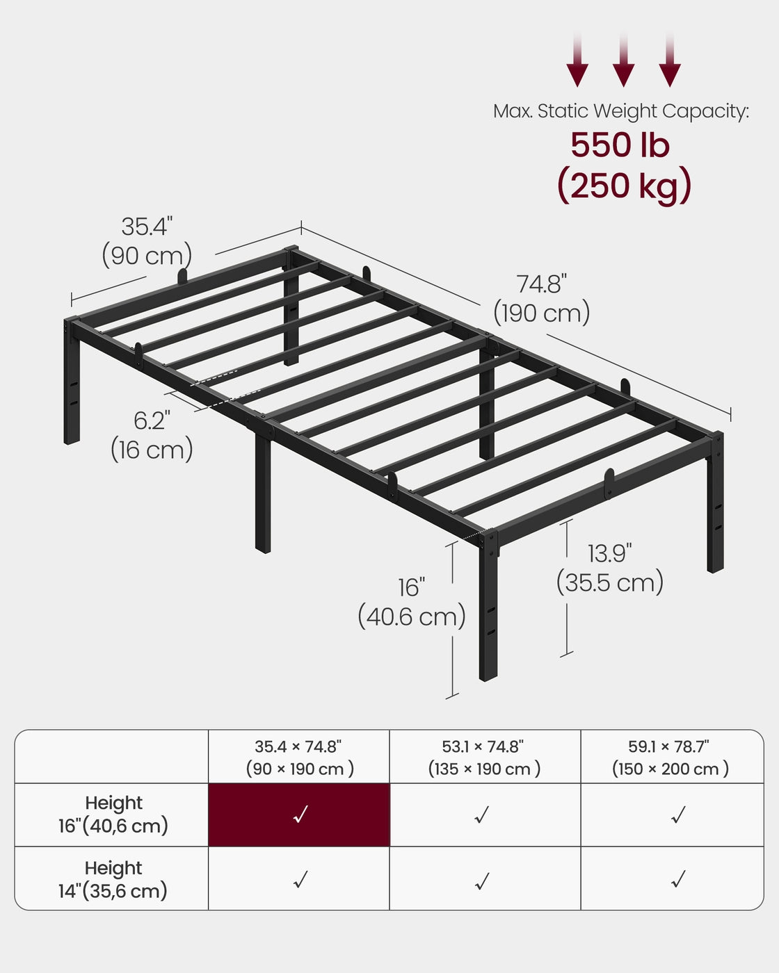 Single Metal Bed Frame 90 x 190 cm Easy Assembly Ink Black - image 32