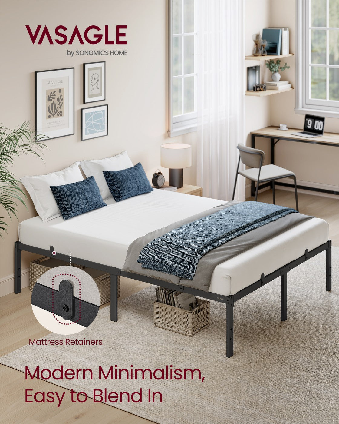 Single Metal Bed Frame 90 x 190 cm Easy Assembly Ink Black - image 17