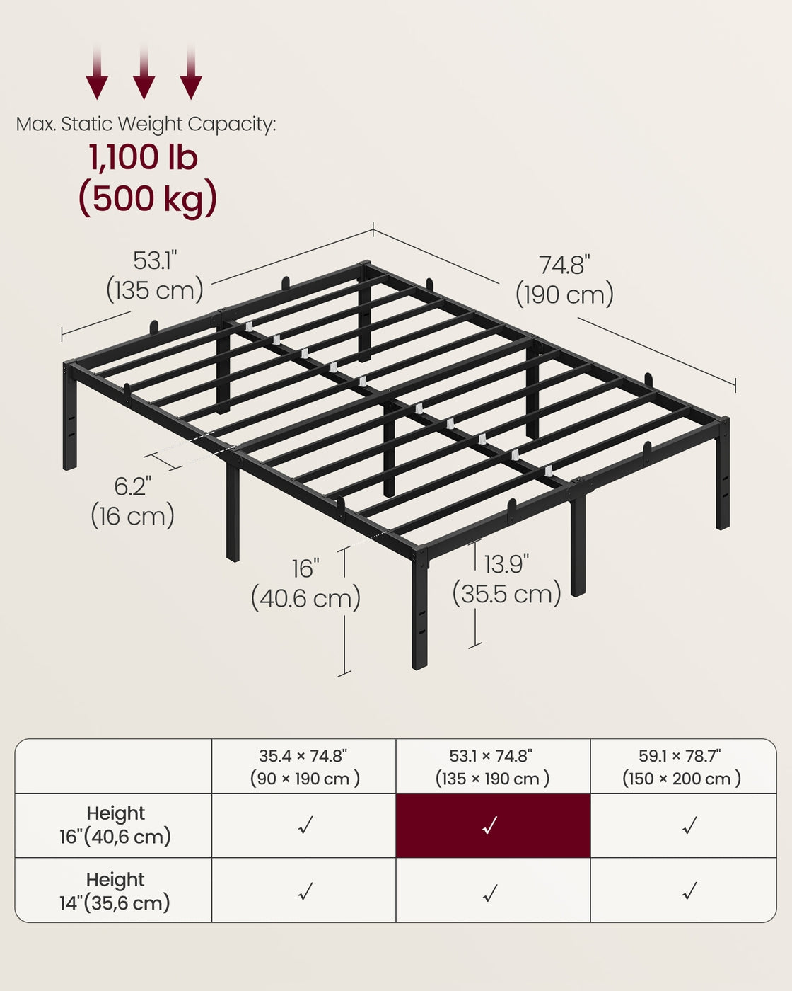 Single Metal Bed Frame 90 x 190 cm Easy Assembly Ink Black - image 20