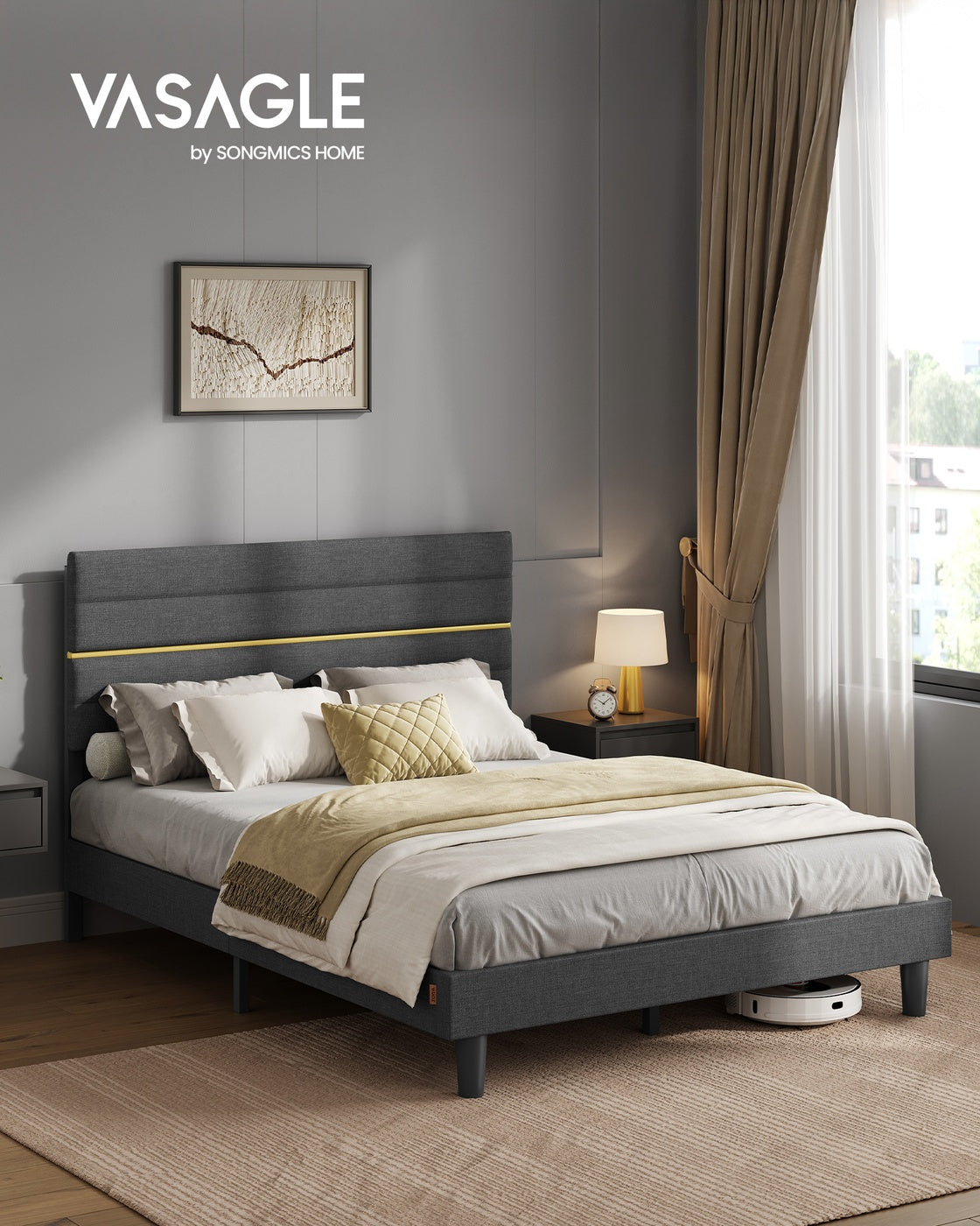Double Bed frame with adjustable upholstered headboard - image 2