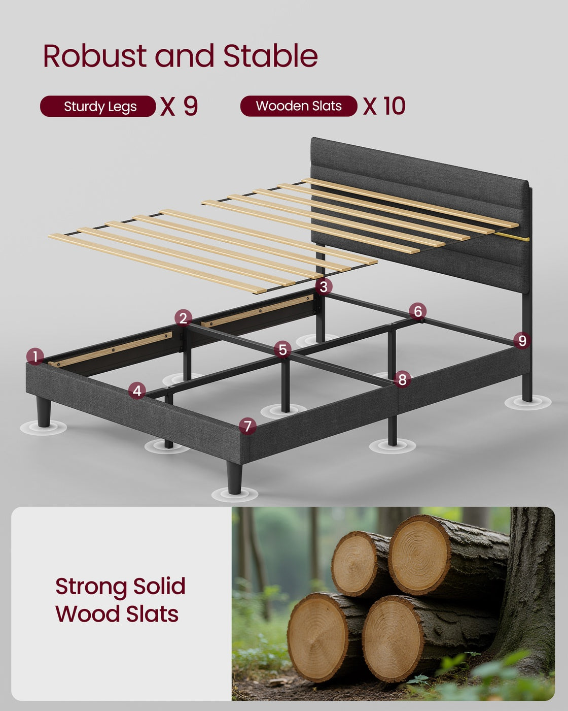 Double Bed frame with adjustable upholstered headboard - image 4