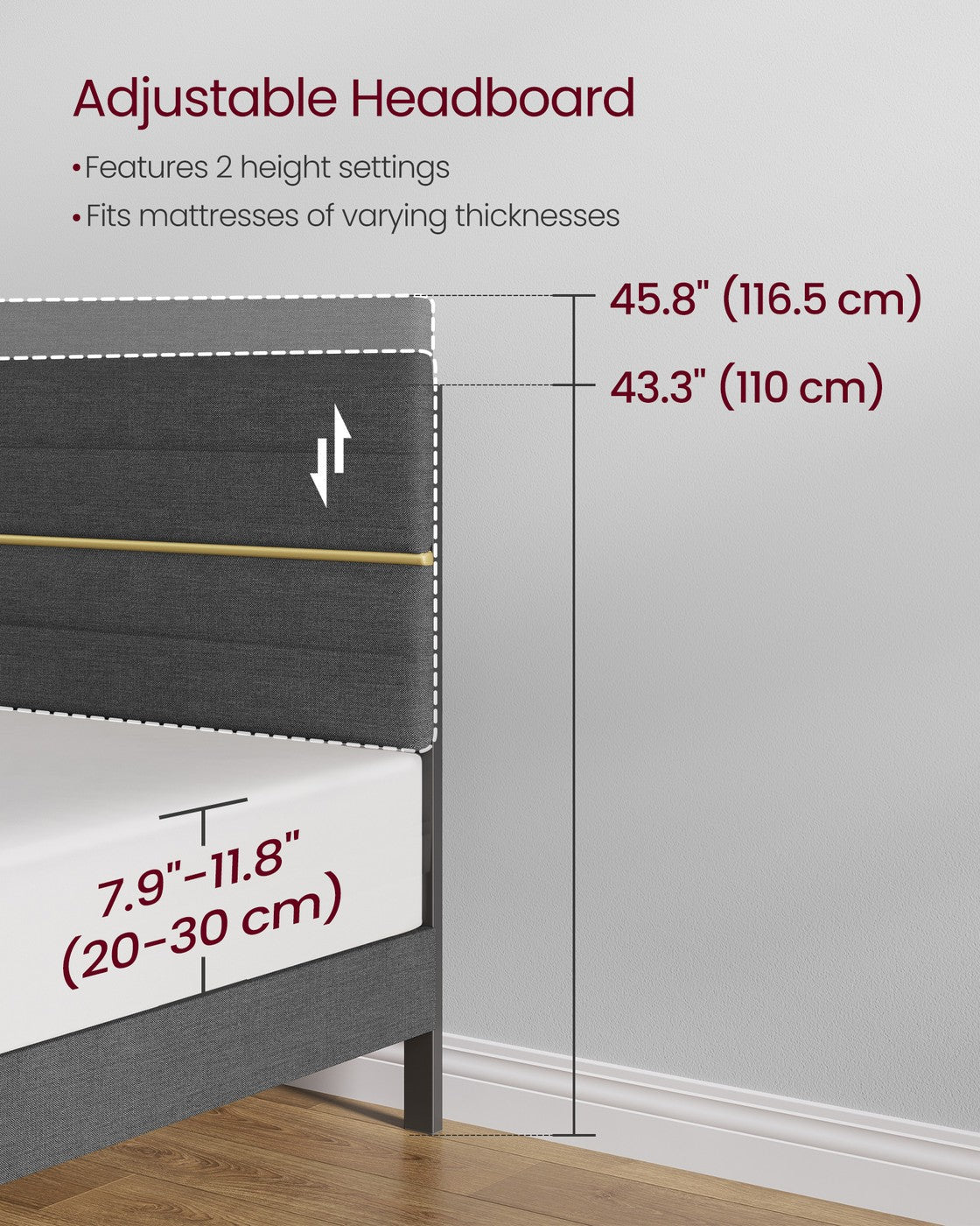 Double Bed frame with adjustable upholstered headboard - image 7