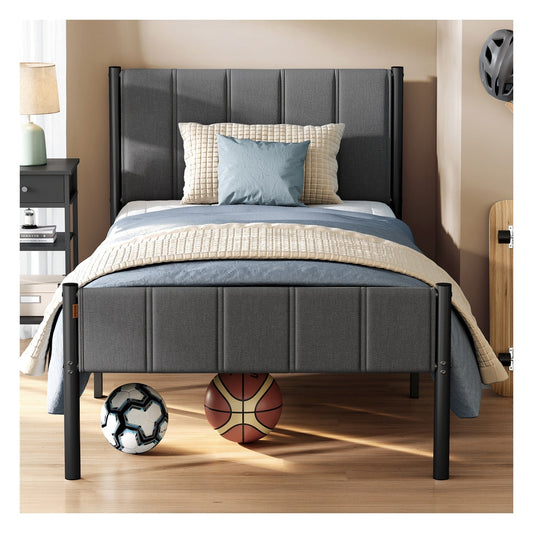 Single Bed Frame 90 x 190 cm 250 kg Weight Capacity Slate Grey - image 1