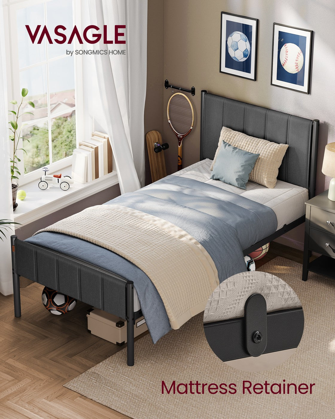 Single Bed Frame 90 x 190 cm 250 kg Weight Capacity Slate Grey - image 2