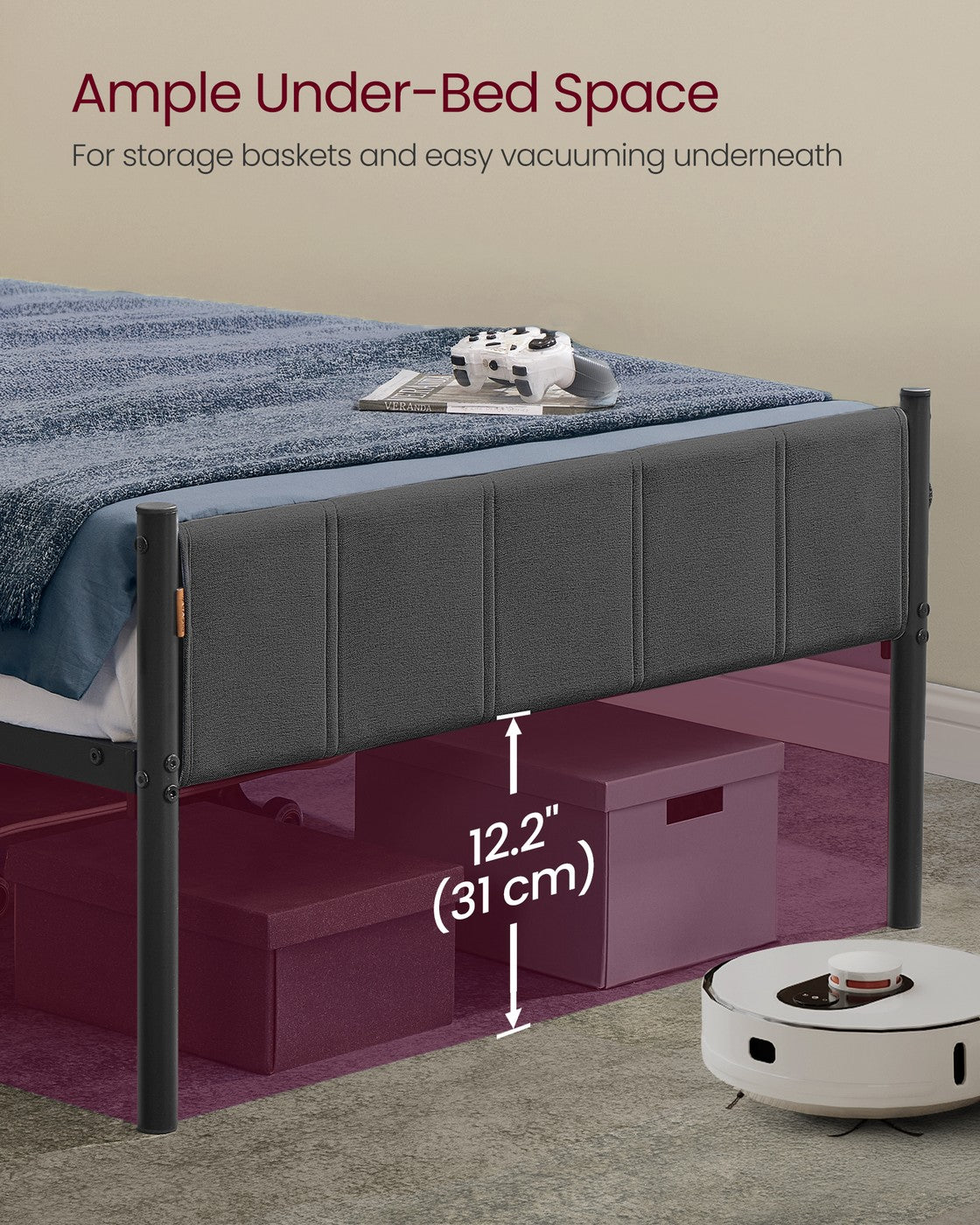 Single Bed Frame 90 x 190 cm 250 kg Weight Capacity Slate Grey - image 7