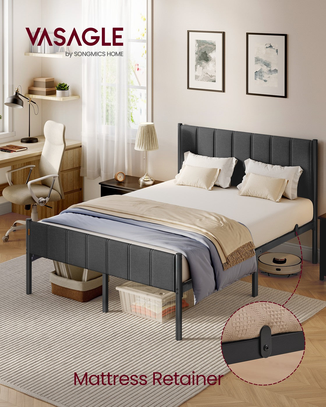 Single Bed Frame 90 x 190 cm 250 kg Weight Capacity Slate Grey - image 10