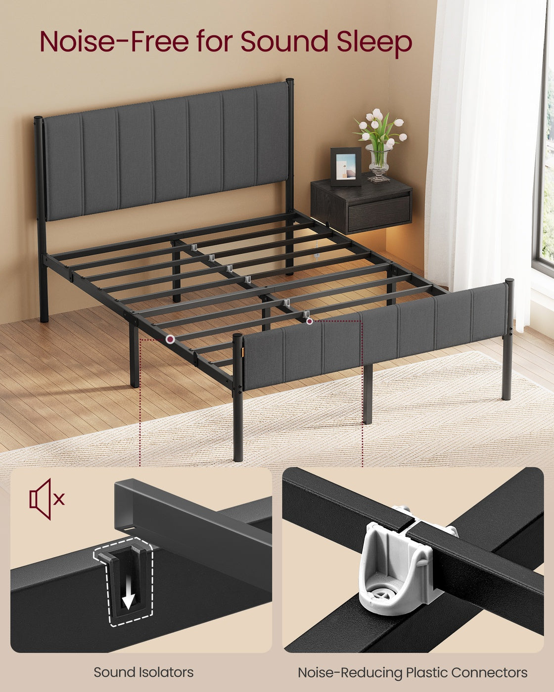 Single Bed Frame 90 x 190 cm 250 kg Weight Capacity Slate Grey - image 13