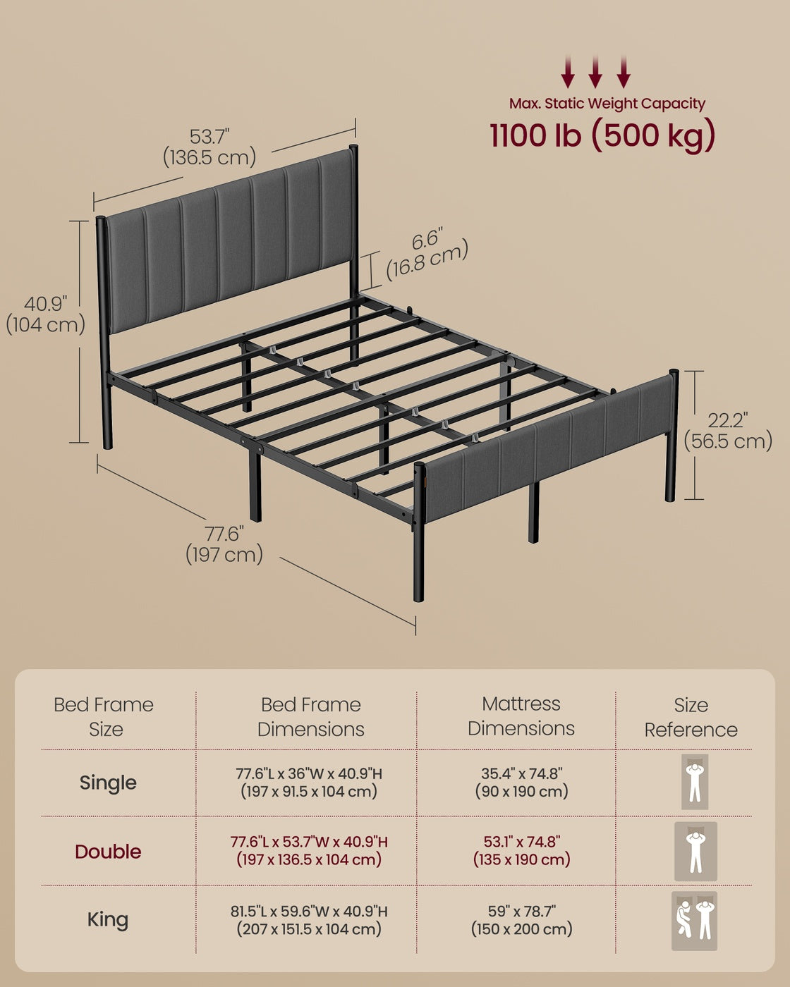 Single Bed Frame 90 x 190 cm 250 kg Weight Capacity Slate Grey - image 14