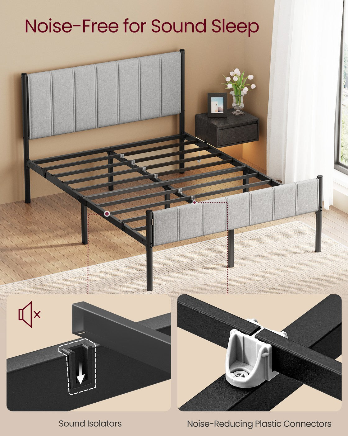 Single Bed Frame 90 x 190 cm 250 kg Weight Capacity Slate Grey - image 28
