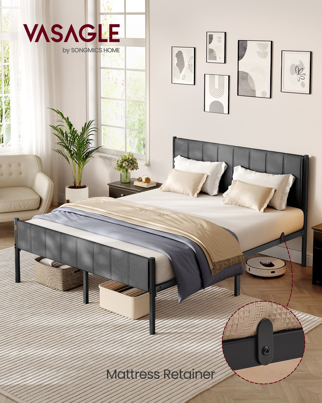 Single Bed Frame 90 x 190 cm 250 kg Weight Capacity Slate Grey - image 40