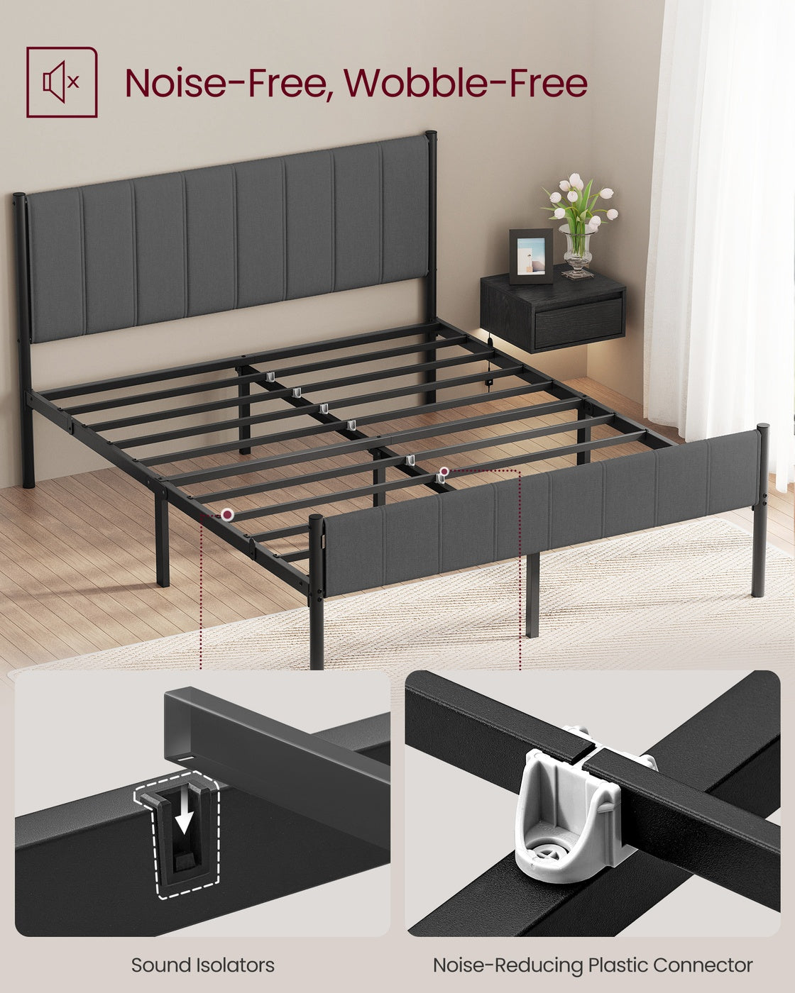 Single Bed Frame 90 x 190 cm 250 kg Weight Capacity Slate Grey - image 43