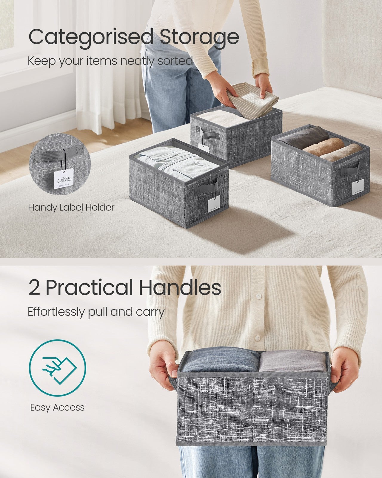 15 cm High Collapsible Storage Boxes Set of 3 Ink Black - image 10