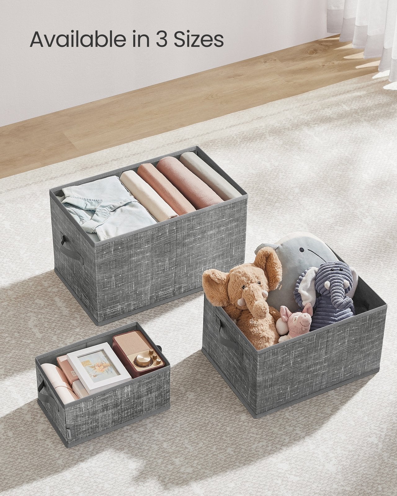 15 cm High Collapsible Storage Boxes Set of 3 Ink Black - image 12