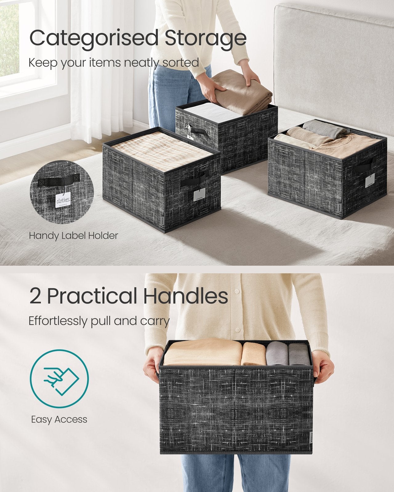 15 cm High Collapsible Storage Boxes Set of 3 Ink Black - image 16
