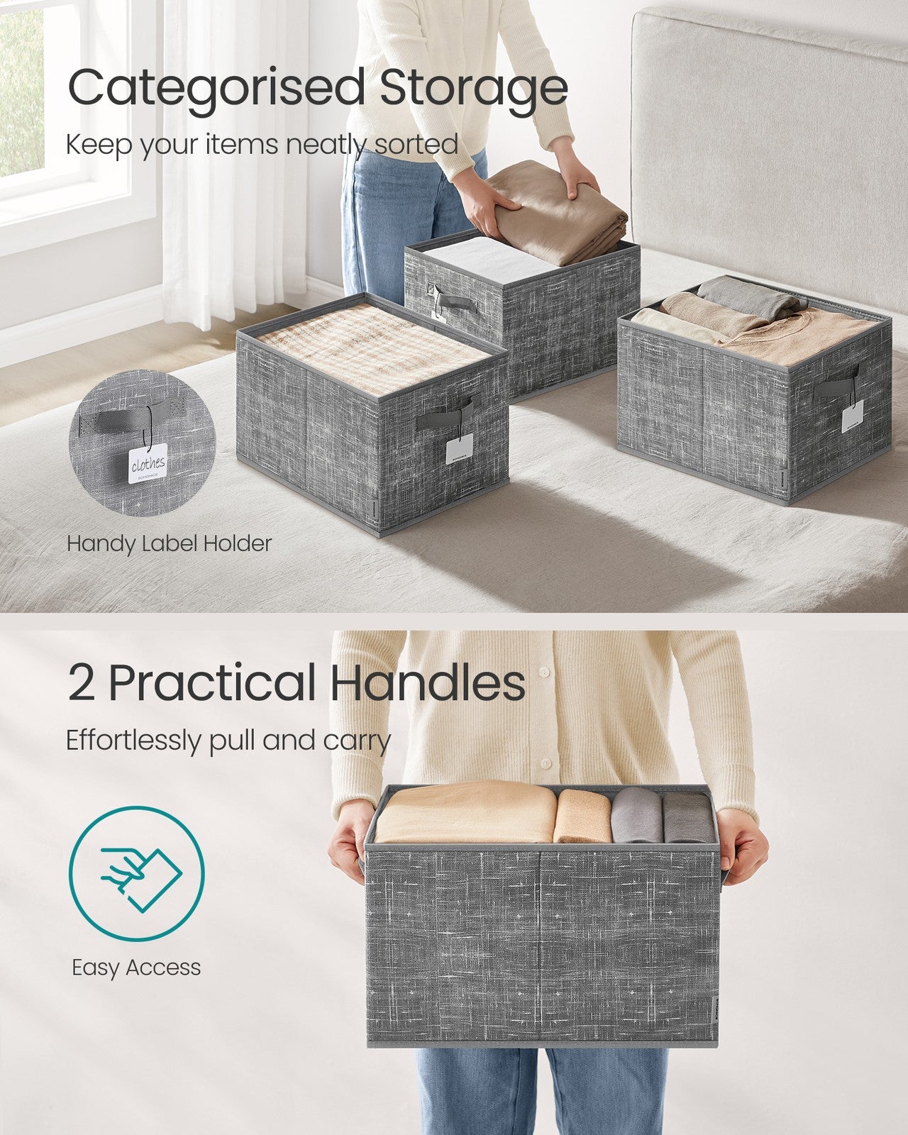 15 cm High Collapsible Storage Boxes Set of 3 Ink Black - image 22