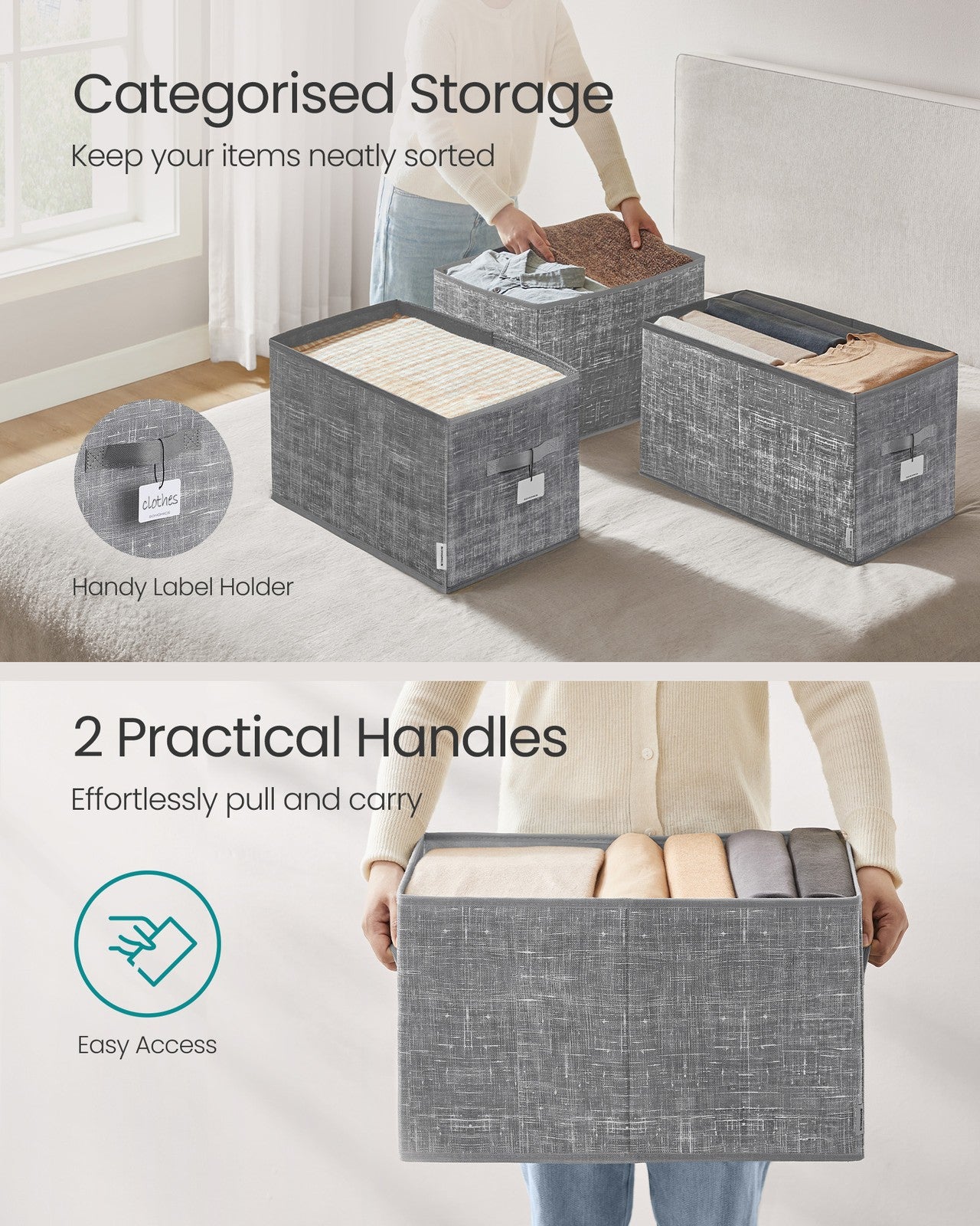 15 cm High Collapsible Storage Boxes Set of 3 Ink Black - image 40