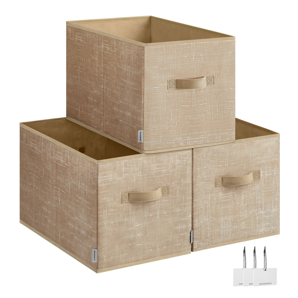 30 cm High Collapsible Storage Boxes Set of 3 Sand Beige - image 1