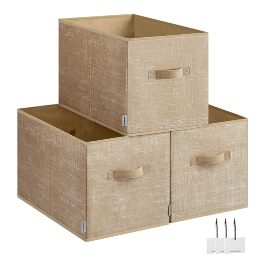 30 cm High Collapsible Storage Boxes Set of 3 Sand Beige - image 1