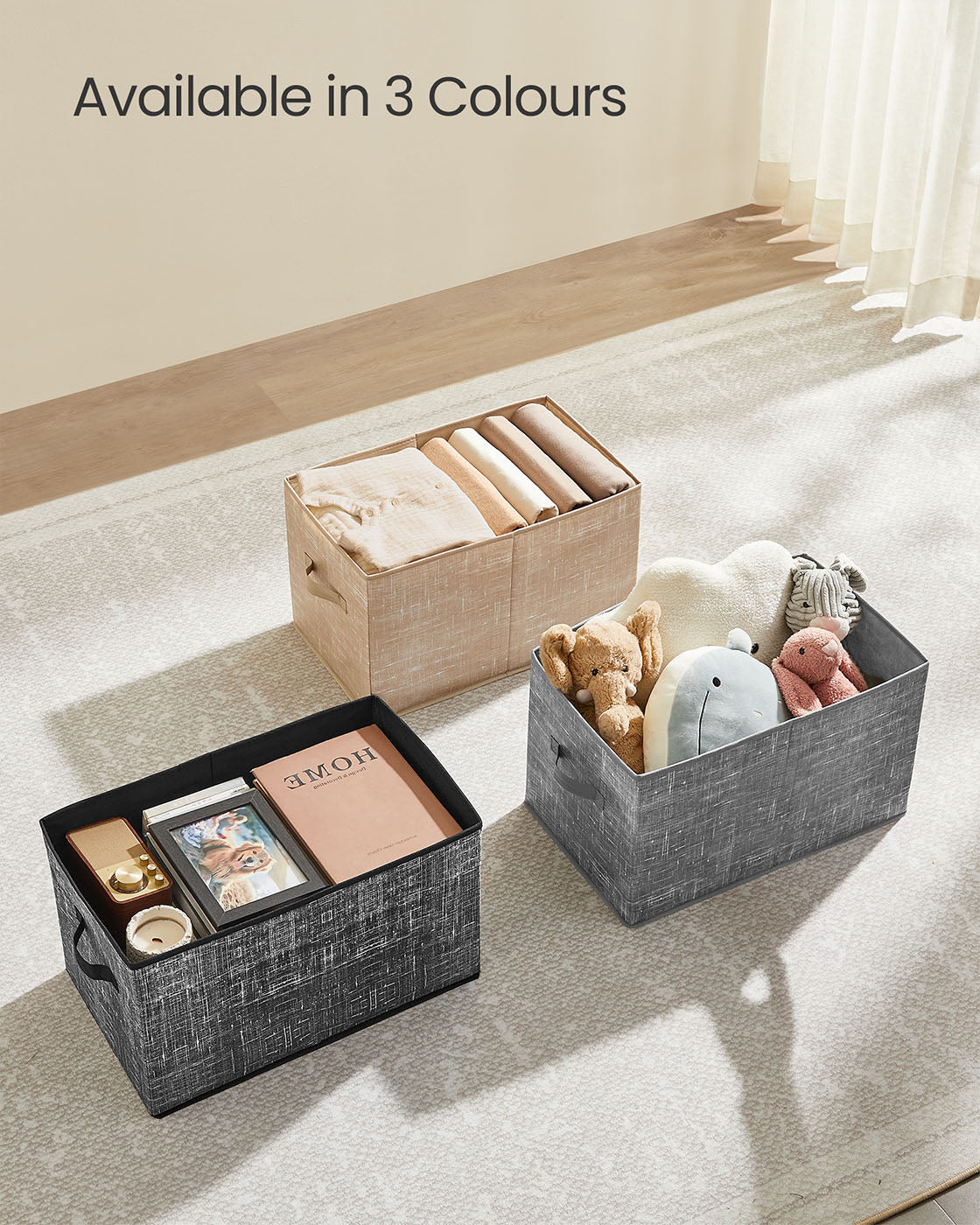 15 cm High Collapsible Storage Boxes Set of 3 Ink Black - image 48