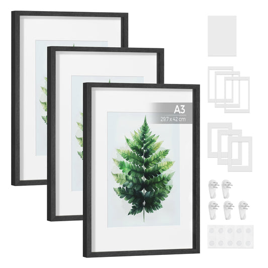 Set of 3 Photo Frames with Mats Ash Black - image 1