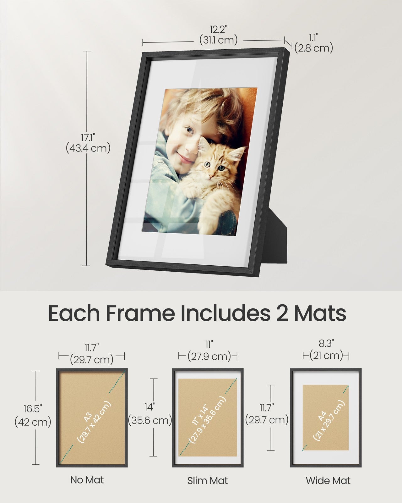 Set of 3 Photo Frames with Mats Ash Black - image 5