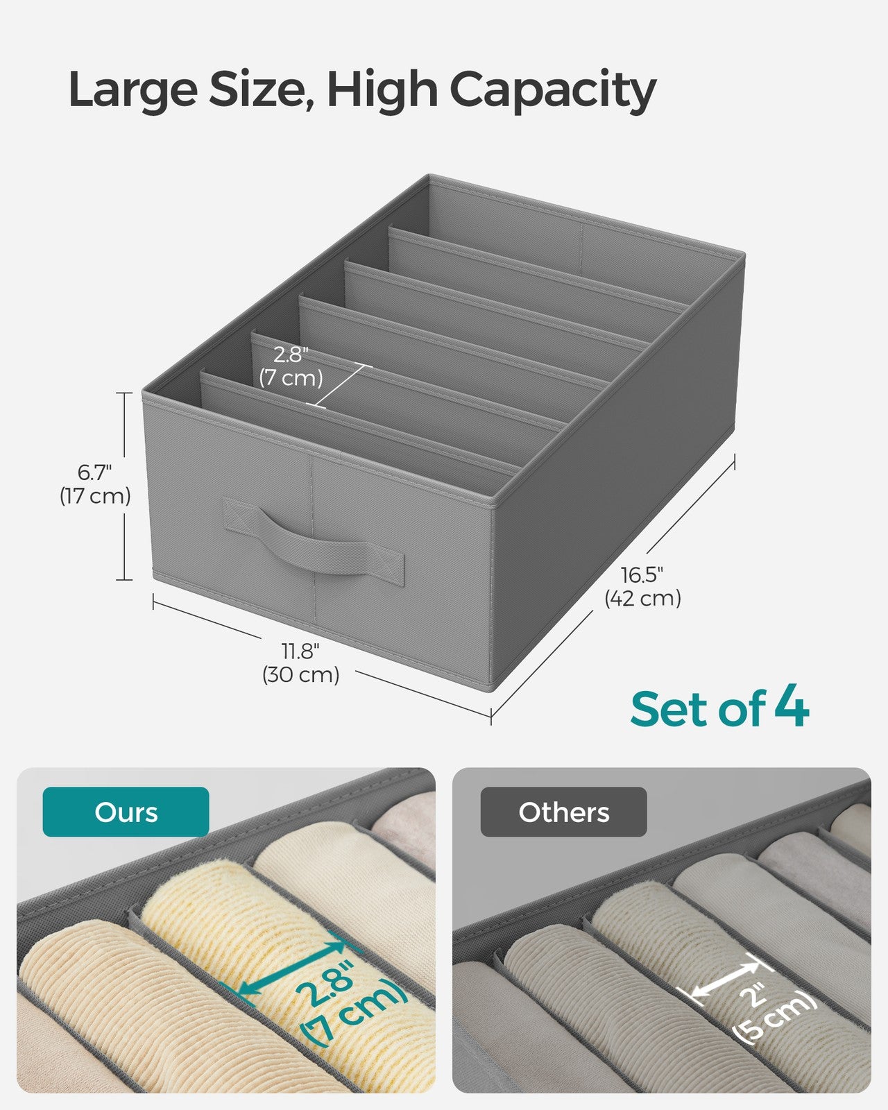 42 x 30 x 17 cm Set of 4 Drawer Organisers Dove Grey - image 6