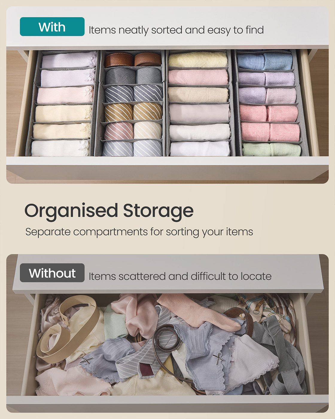 Set of foldable drawer organisers with dividers - image 4