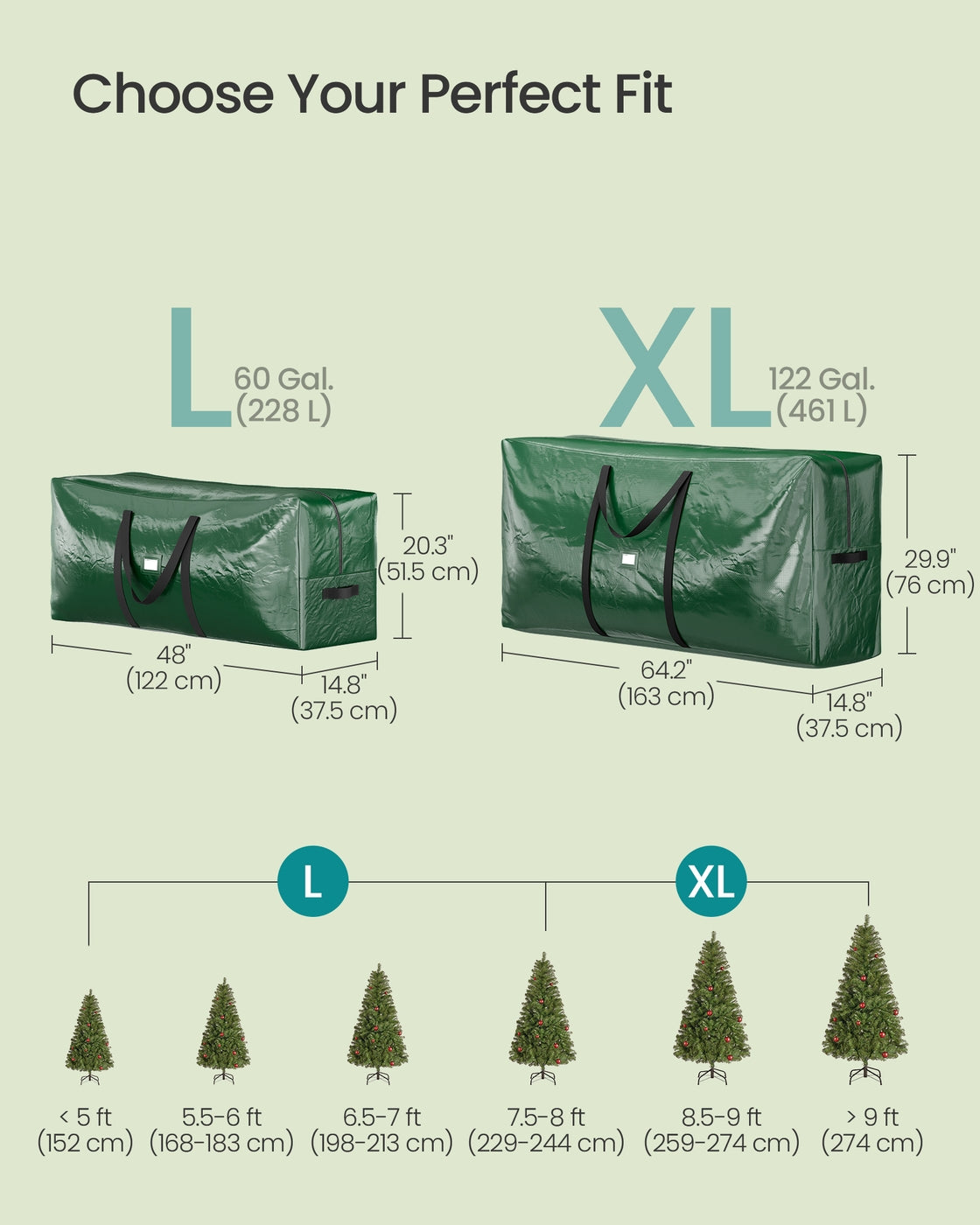 Christmas Tree Storage Bag Fits Artificial Trees up to 9 ft Green - image 3