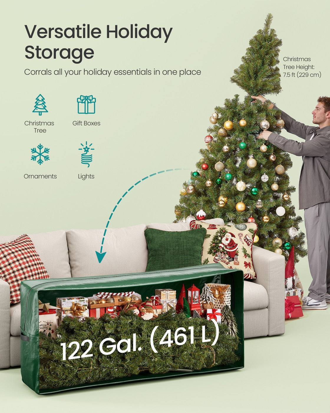 Christmas Tree Storage Bag Fits Artificial Trees up to 9 ft Green - image 4