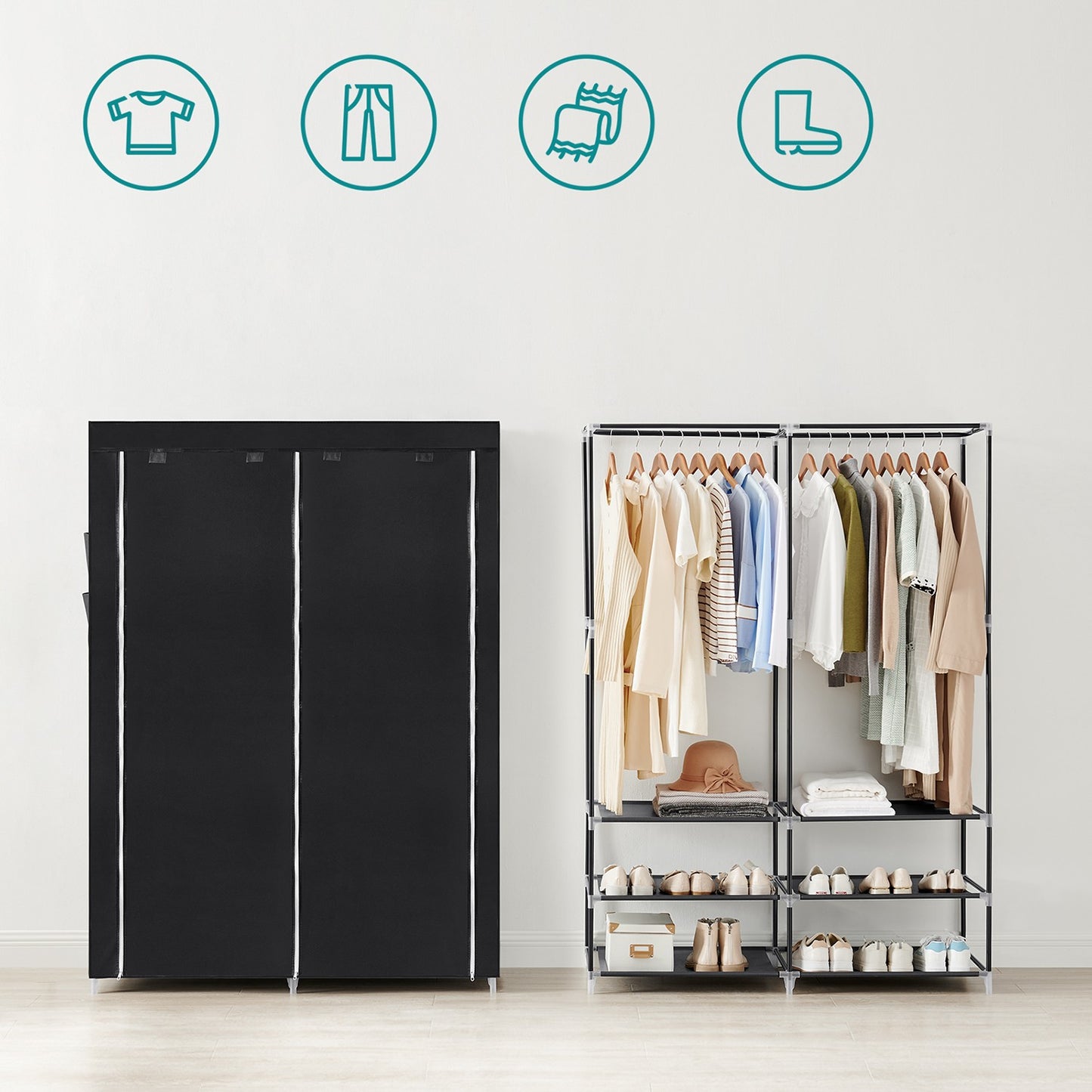 Portable Wardrobe with 2 Hanging Rails - image 4