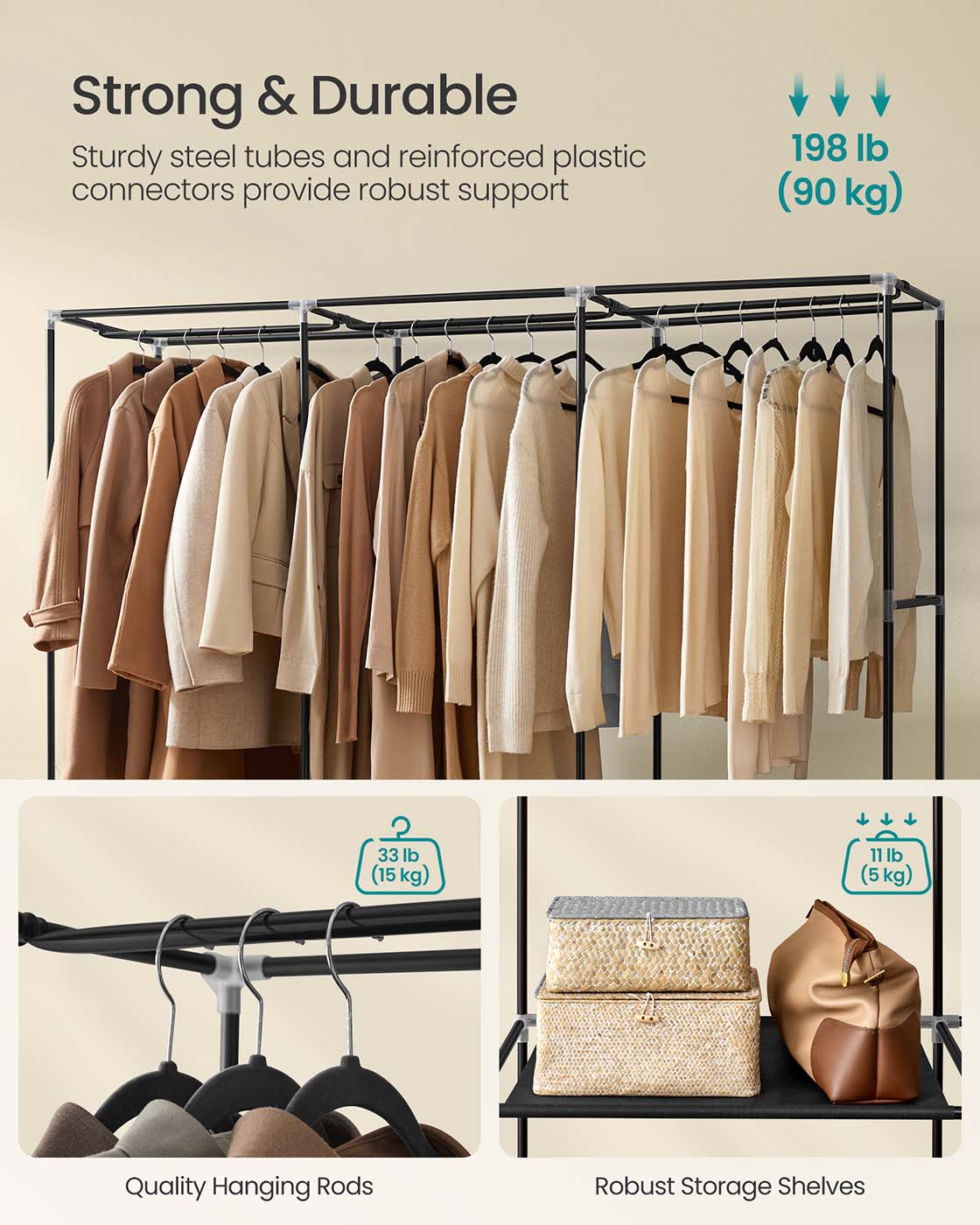 Portable Wardrobe with 2 Hanging Rails - image 24