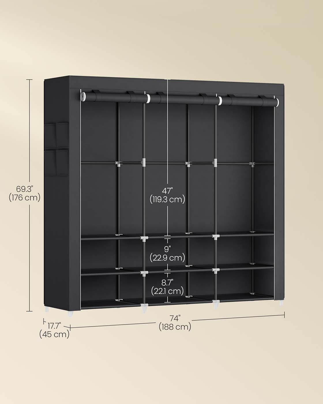 Portable Wardrobe with 2 Hanging Rails - image 27