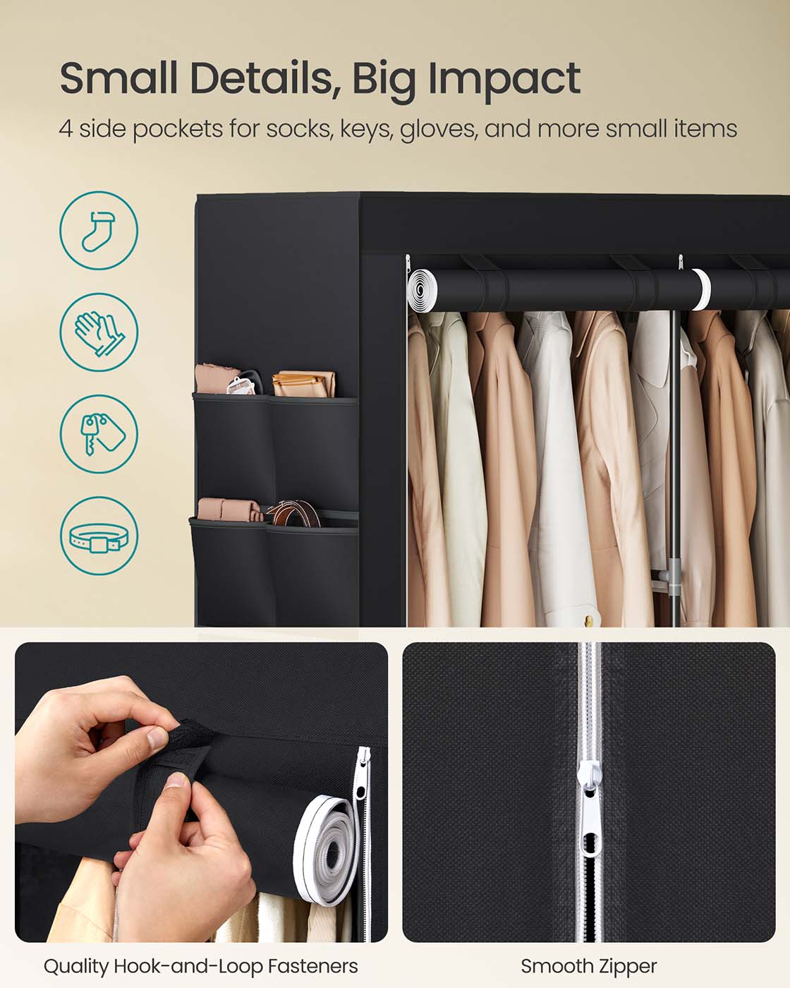 Portable Wardrobe with 2 Hanging Rails - image 28
