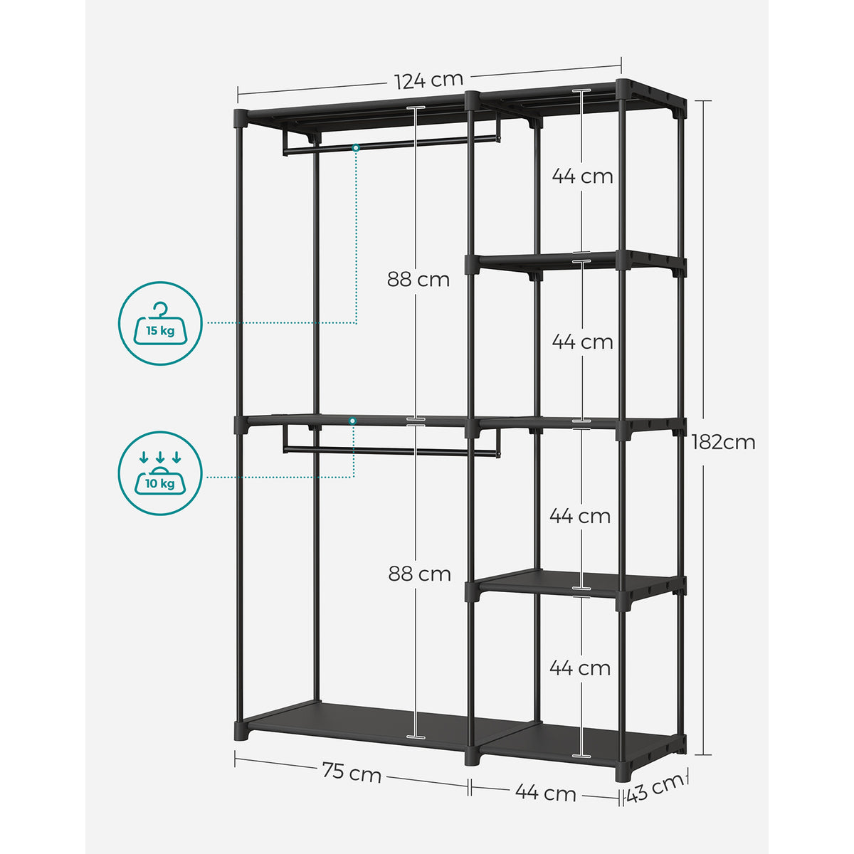 Foldable Wardrobe with Clothes Rails 43 x 124 x 182 cm - image 7