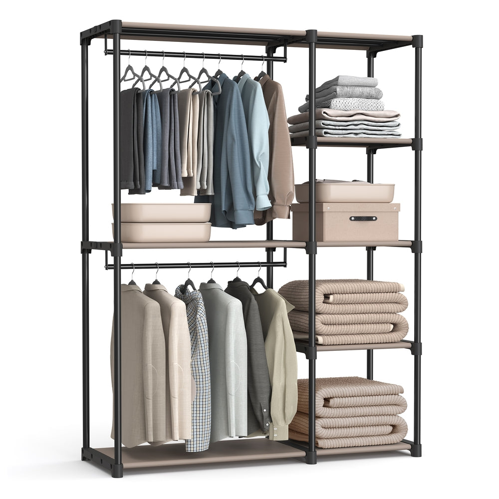Open Wardrobe with 2 Hanging Rods & Shelves, Portable Closet Organizer for Bedroom/Laundry Room - image 1