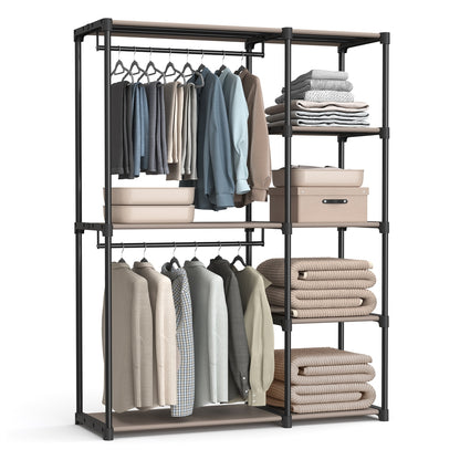 Open Wardrobe with 2 Hanging Rods & Shelves, Portable Closet Organizer for Bedroom/Laundry Room - image 1