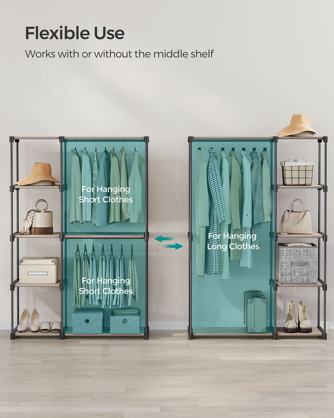 Open Wardrobe with 2 Hanging Rods & Shelves, Portable Closet Organizer for Bedroom/Laundry Room - image 3
