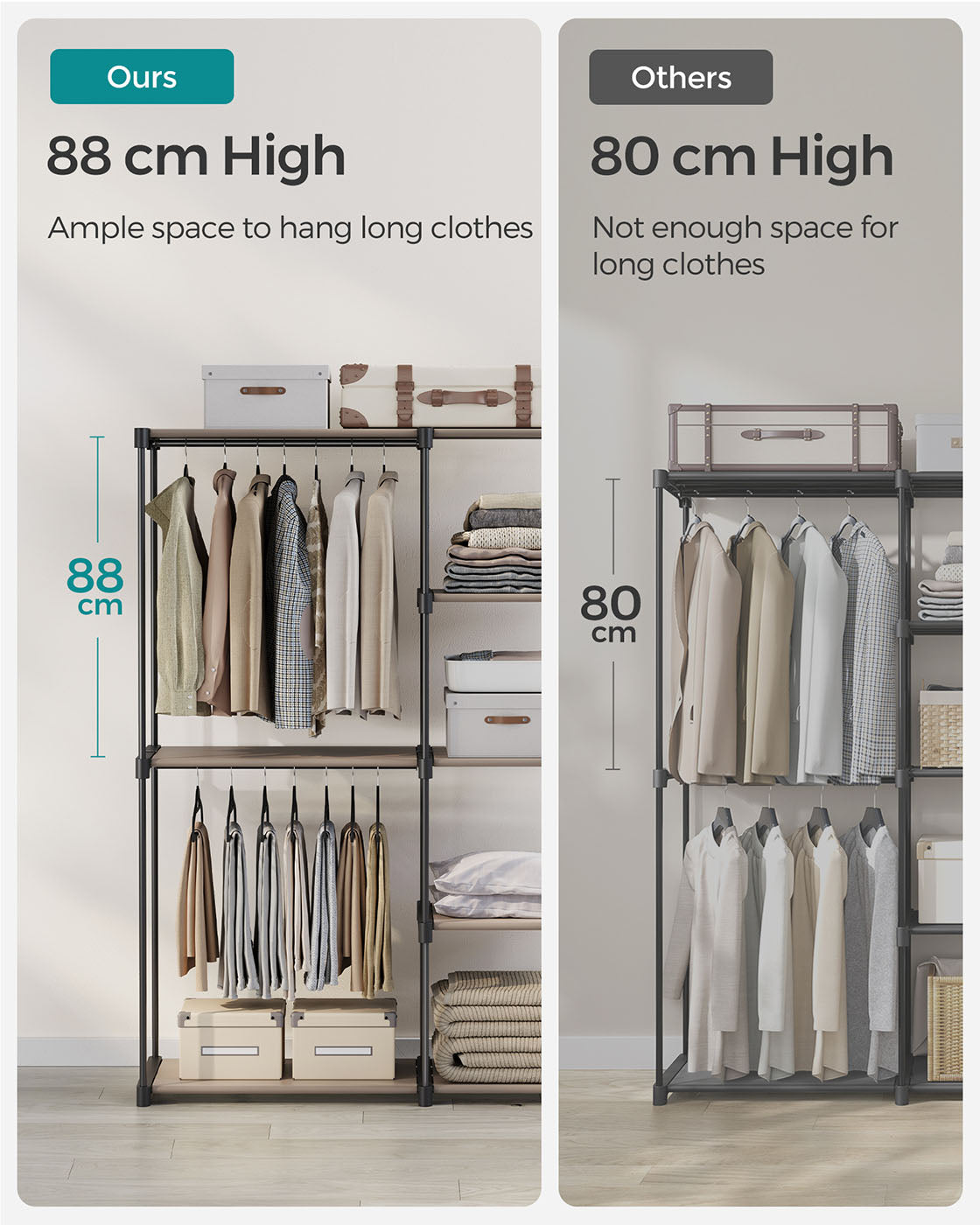 Open Wardrobe with 2 Hanging Rods & Shelves, Portable Closet Organizer for Bedroom/Laundry Room - image 4