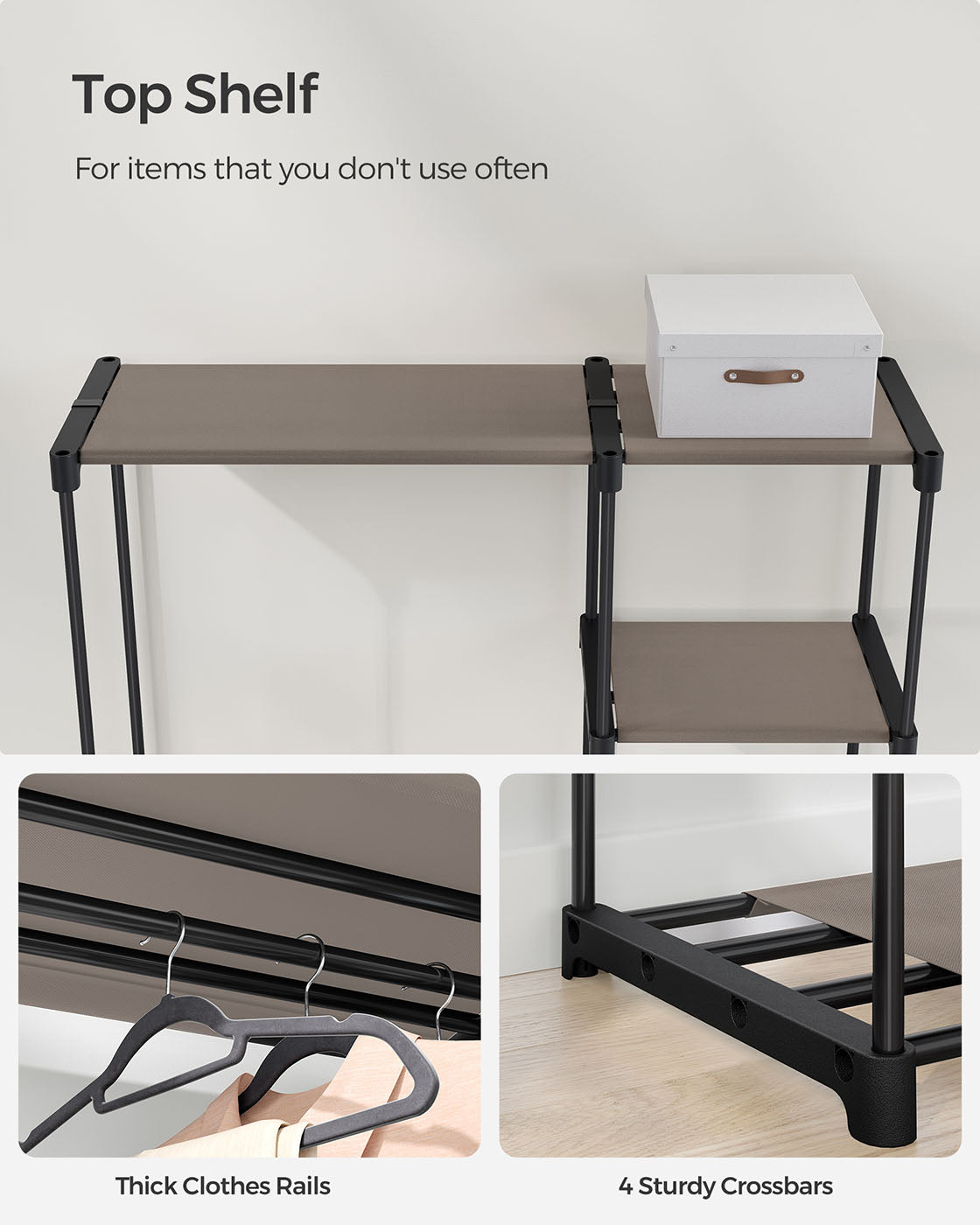 Open Wardrobe with 2 Hanging Rods & Shelves, Portable Closet Organizer for Bedroom/Laundry Room - image 5