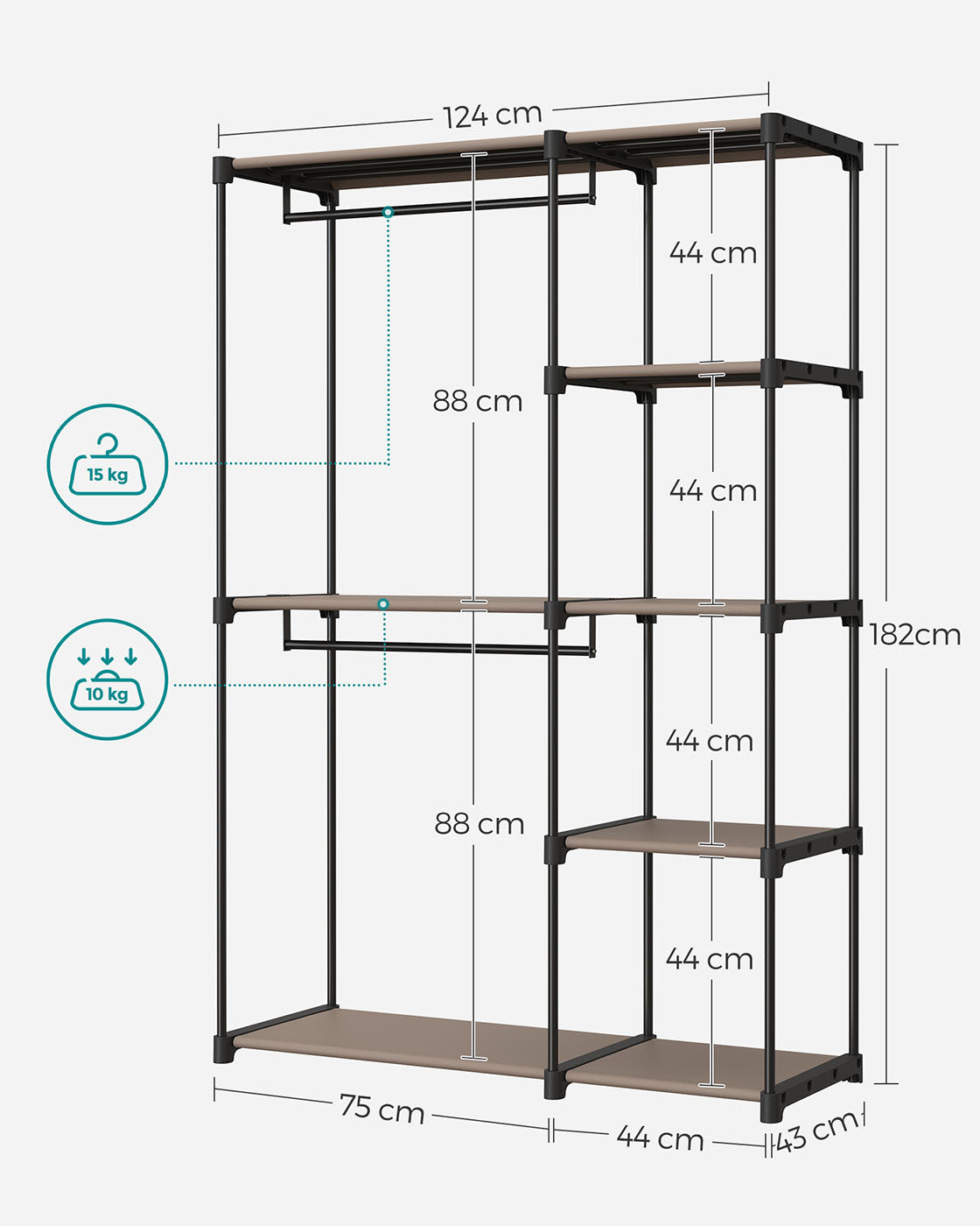Open Wardrobe with 2 Hanging Rods & Shelves, Portable Closet Organizer for Bedroom/Laundry Room - image 6