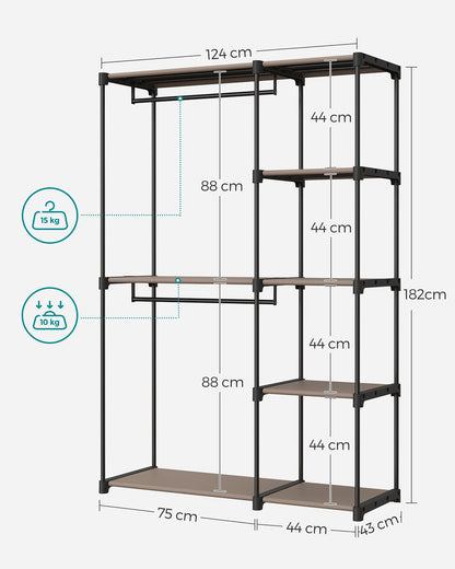 Open Wardrobe with 2 Hanging Rods & Shelves, Portable Closet Organizer for Bedroom/Laundry Room - image 6