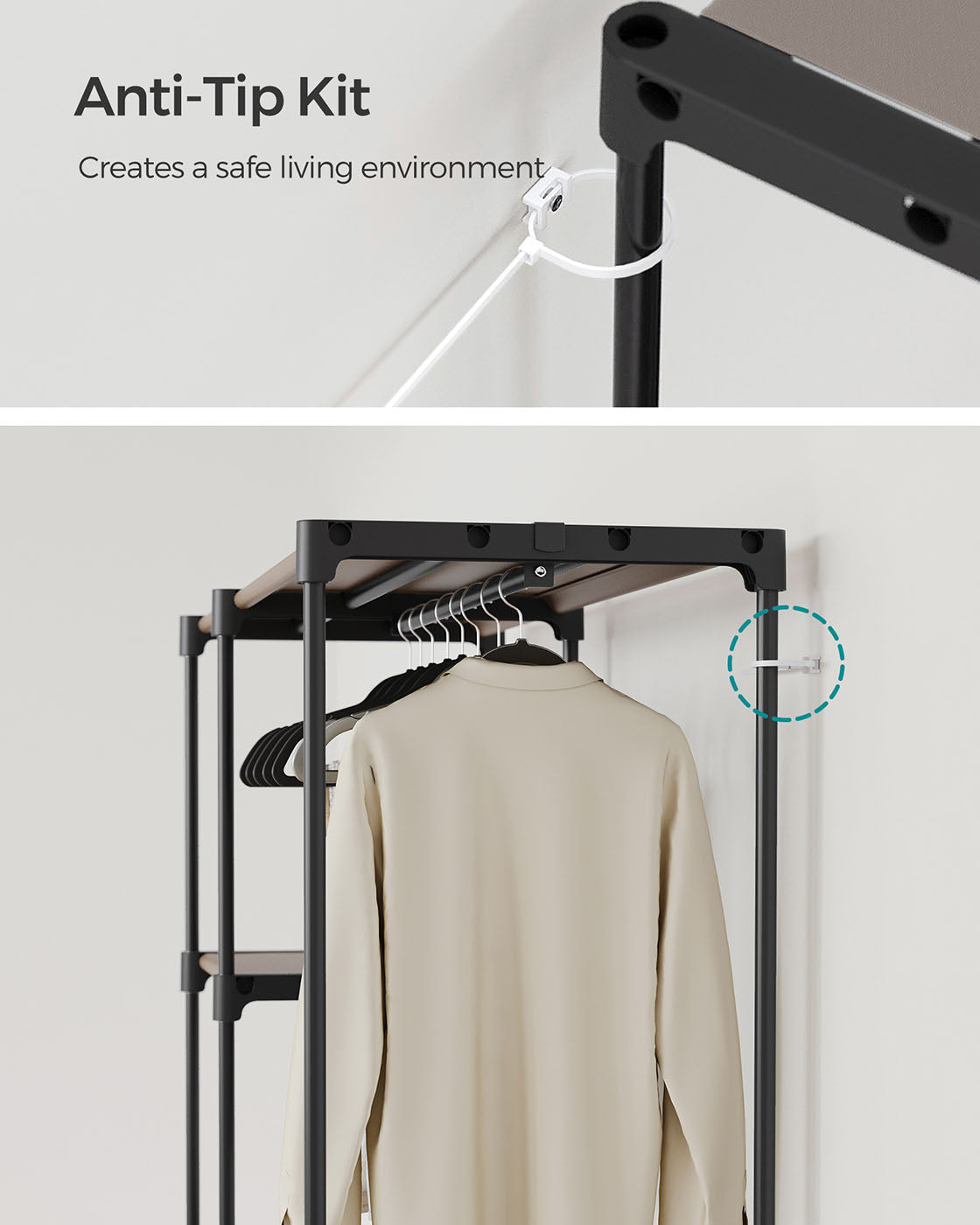Open Wardrobe with 2 Hanging Rods & Shelves, Portable Closet Organizer for Bedroom/Laundry Room - image 8