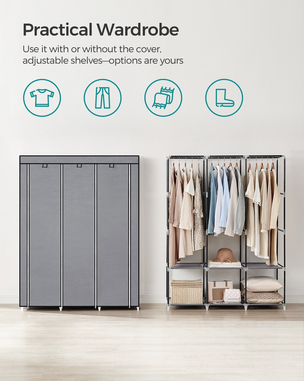 Portable Wardrobe with 3 Hanging Rails - image 15